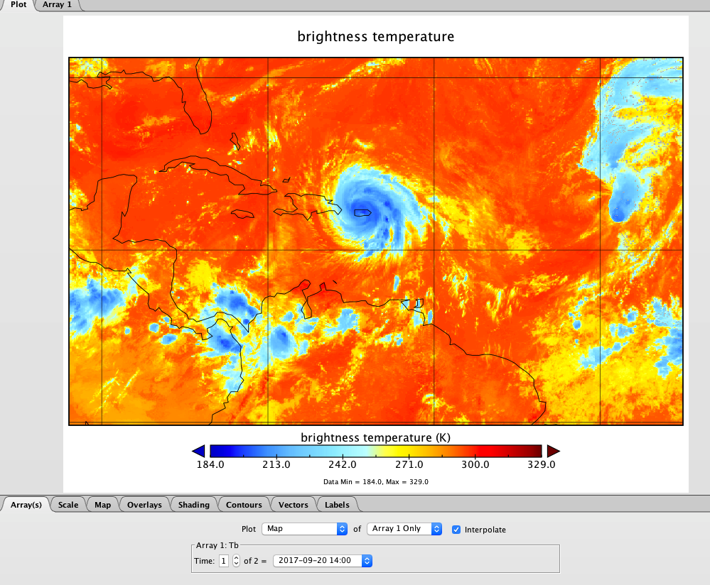 Panoply screenshot of Half-Hourly 4-km Merged IR Brightness Temperatures served from GES DISC OPeNDAP