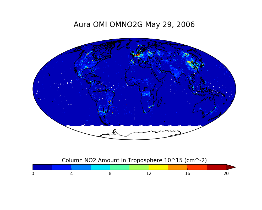 GES DISC Dataset: OMI/Aura NO2 Total and Tropospheric Column Daily L2  Global Gridded 0.25 degree x 0.25 degree V3 (OMNO2G 003)
