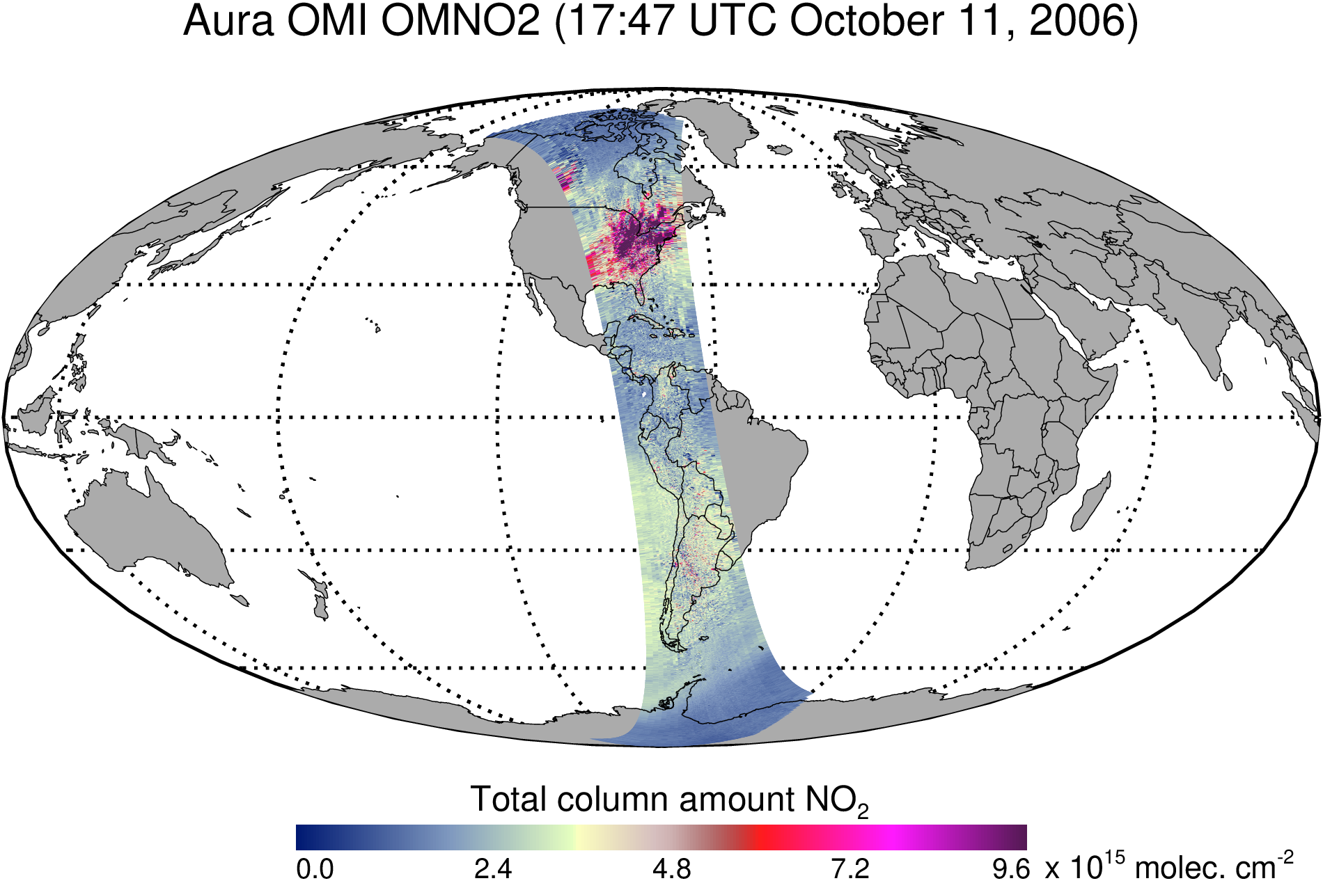 GES DISC Dataset: OMI/Aura Nitrogen Dioxide (NO2) Total and Tropospheric  Column 1-orbit L2 Swath 13x24 km V003 (OMNO2 003)